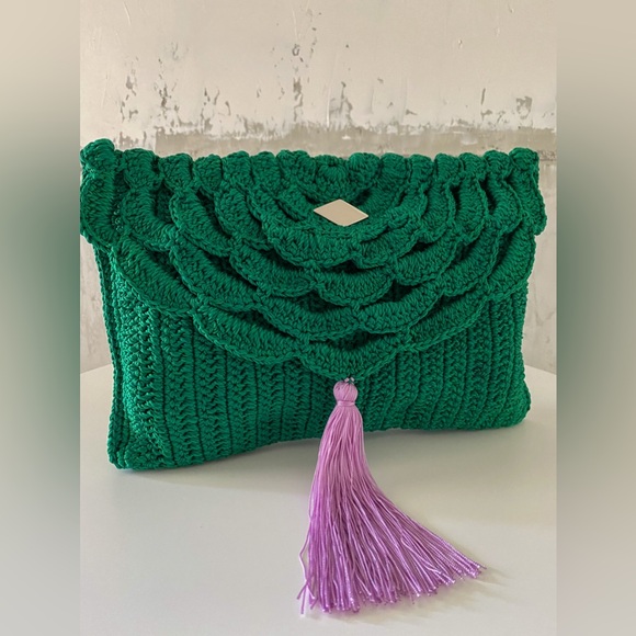 Green & Purple Artisanal Handwoven Summer Clutch - Picture 1 of 3